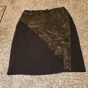 Lafayette 148 Leather Trim Asymmetrical Skirt Black 8